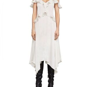 BCBGMaxAzria Cream Asymmetrical Ruffle Dress